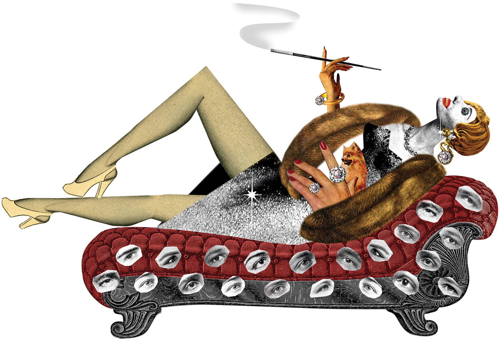 illustration of rich woman lounging on chaise