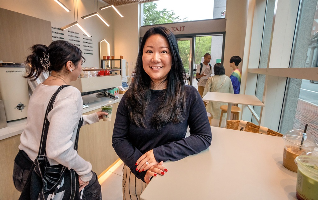 Image of Michelle Cheng at her new cafe in Brown’s School of Public Health building.