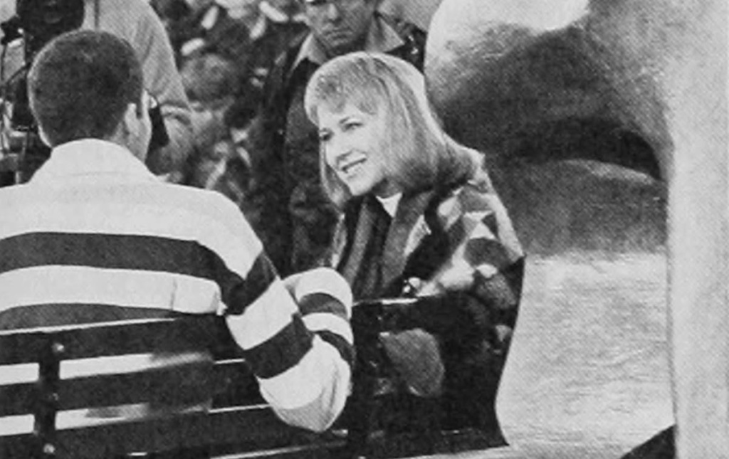 Archival image of Jane Pauley filming on campus.