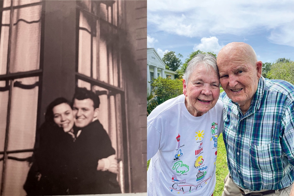 John Manyak ’48 and Janet Harvey Manyak ’48 then and now