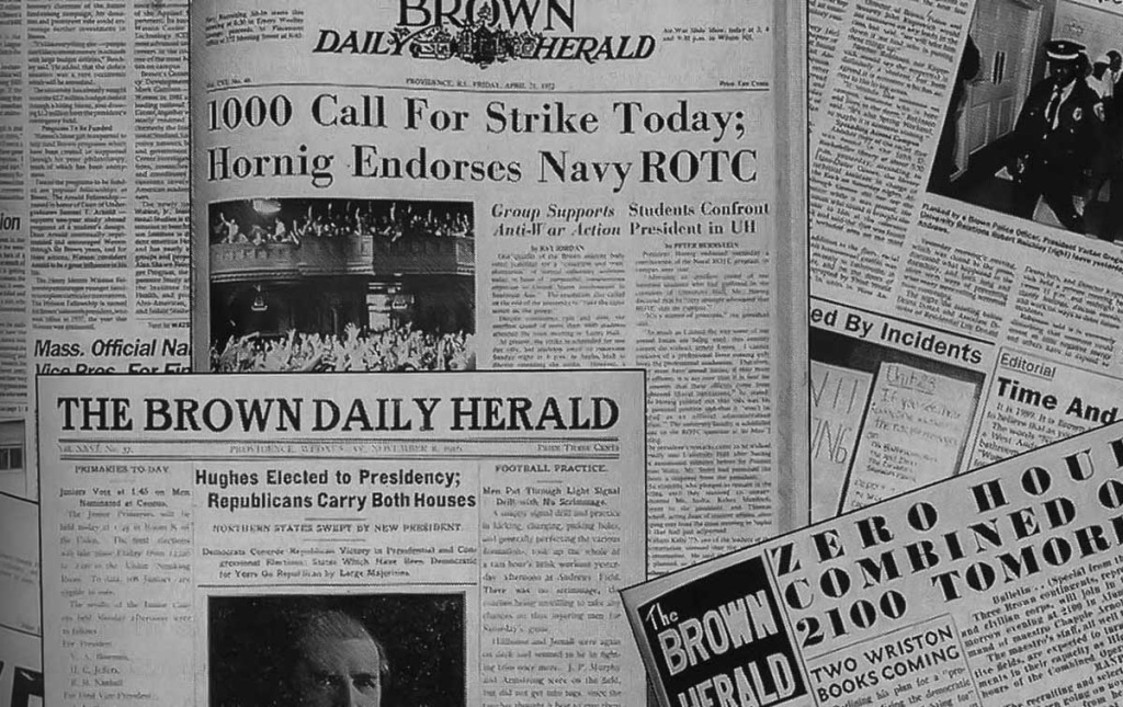 Image of a pile of archival Brown Daily Herald newspapers