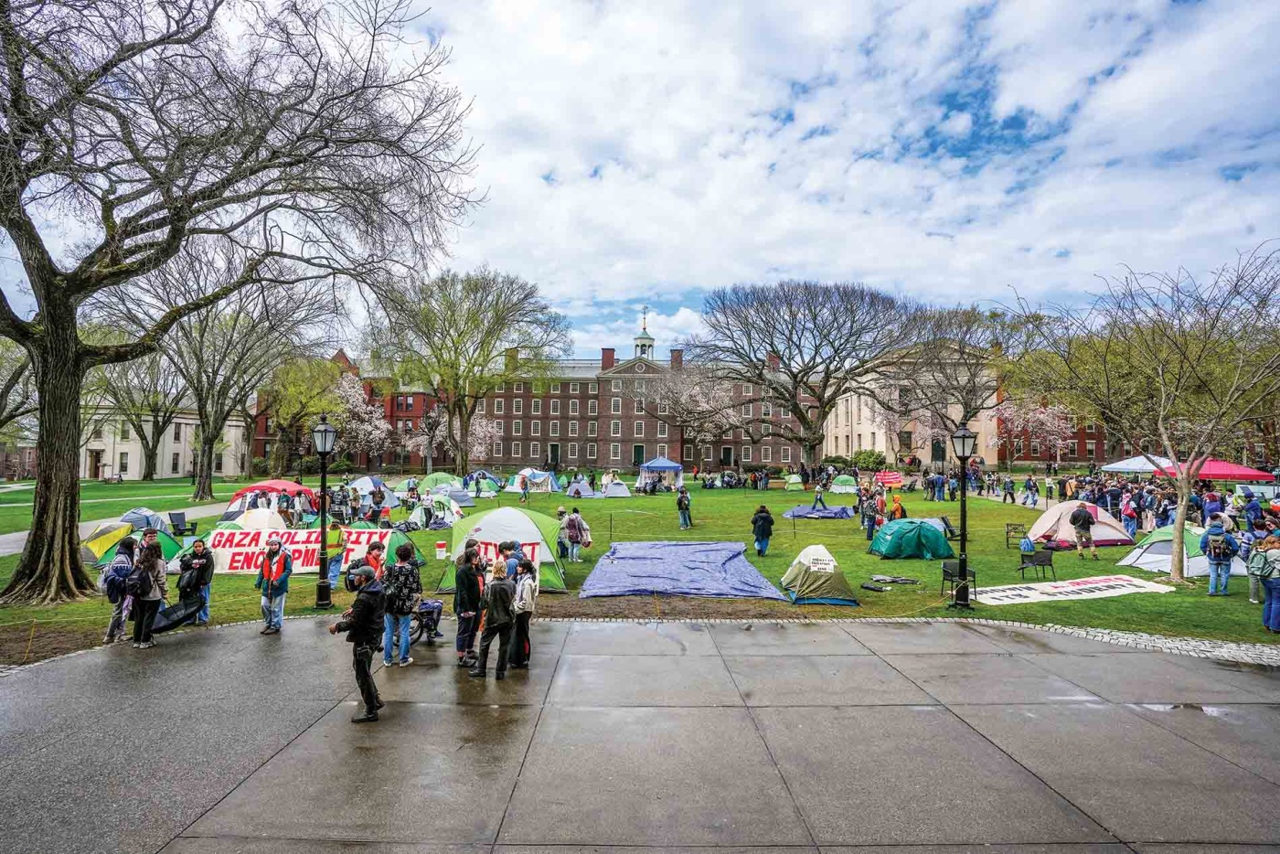 Image of the Gaza solidarity encampment on the campus green in April