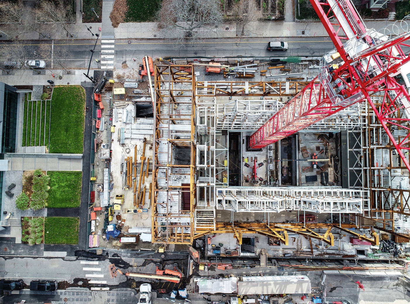 aerial photo of the excavation site showing the depth of the building