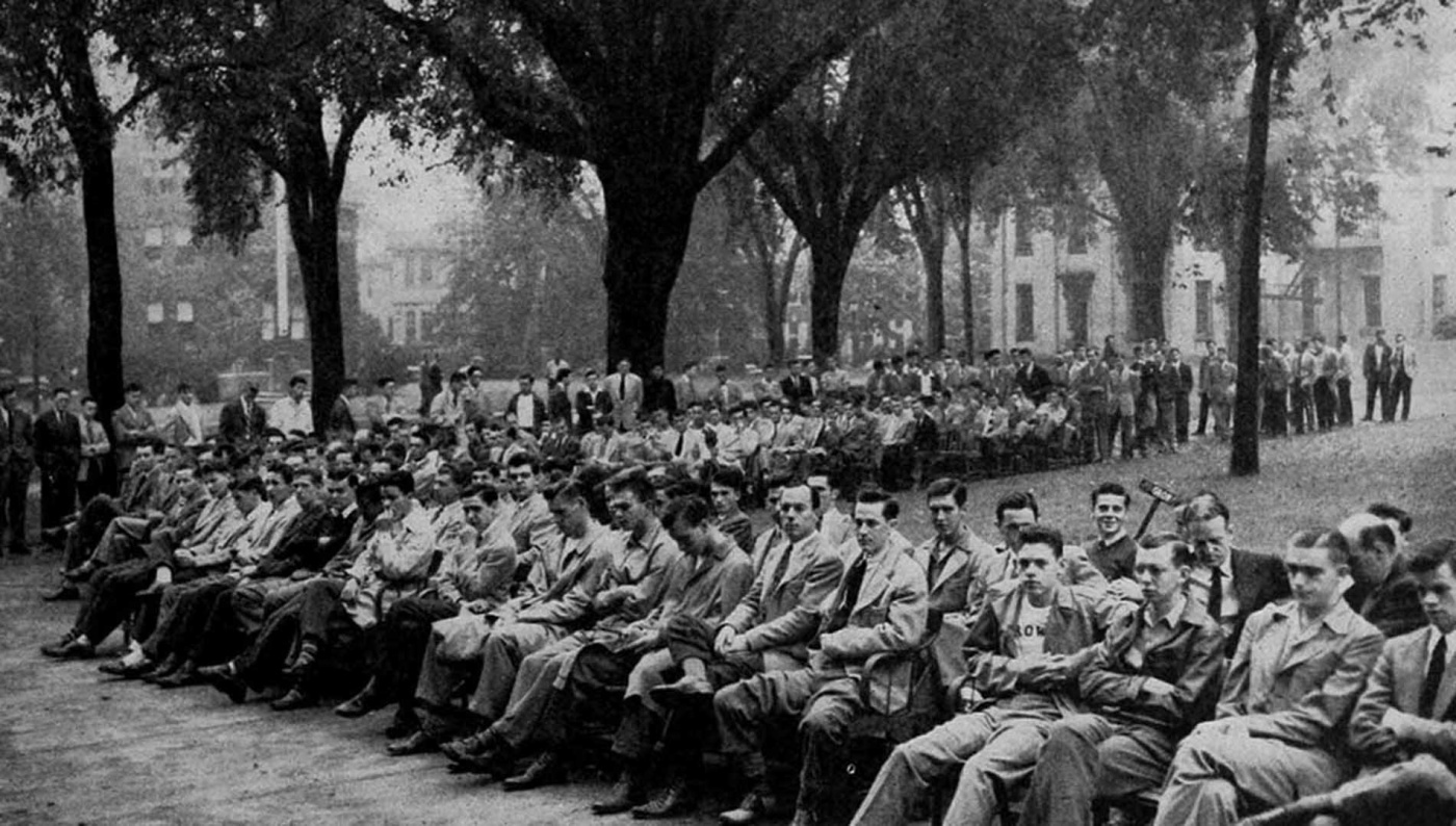 Archival image of convocation in 1946 on the Main Green.