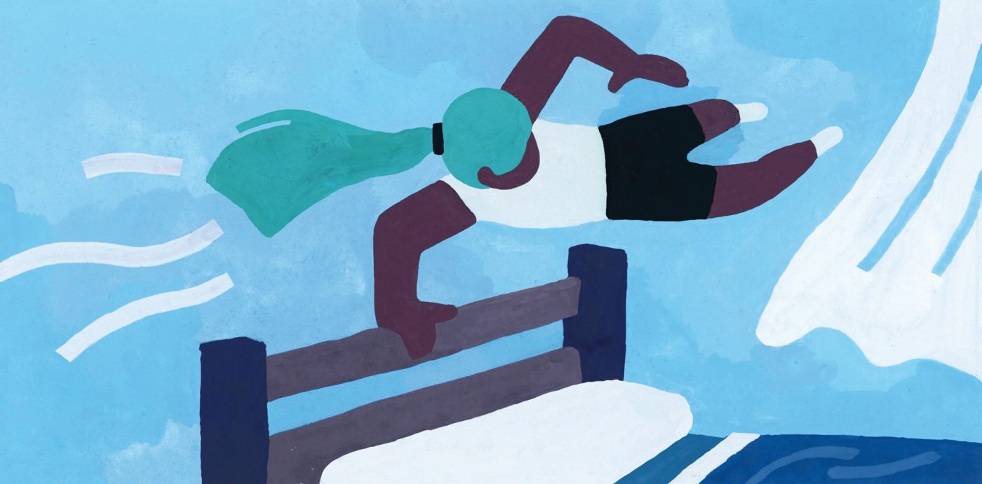 illustration of an athlete vaulting into bed