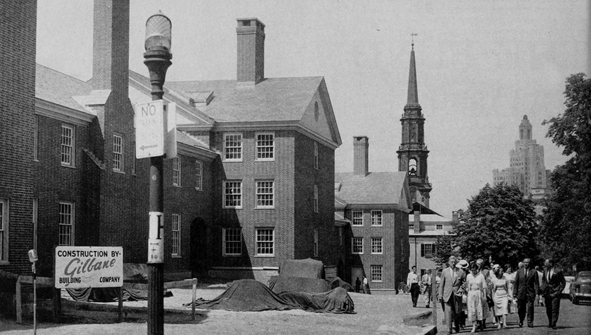 Archival image of Keeney Quad being constructed in 1957.