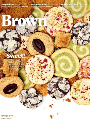 Brown Alumni Magazine ND24 cover image of a pile of colorful cookies