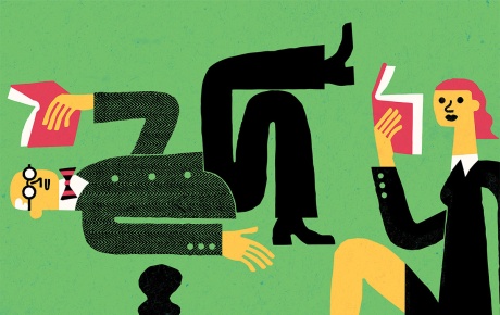 Illustration by Tim Cook of individuals reading books.