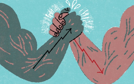 Illustration by James Heimer of two arms arm-wrestling